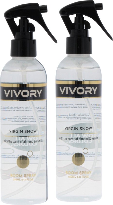Vivory Luxe Roomspray Virgin Snow met de geur van Vanille & Amandel 2 stuks VOORDEELVERPAKKING, uit de Virgin Snow collectie