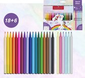 Faber-Castell viltstiften - Unicorn - 18x standaard kleuren + 6x pastel kleuren - met unicorn stickers - FC-554221
