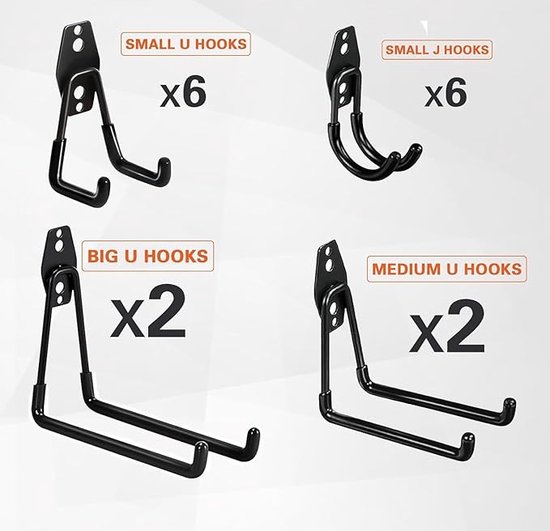 Fippy 12 STKS Garage Opslag Haken Heavy Duty Muur Opslag Haken Utility Dubbele Haken voor het organiseren van Tuin en Garage Gereedschap, Power Tools Ladder Fietsen Touwen Bulk Items