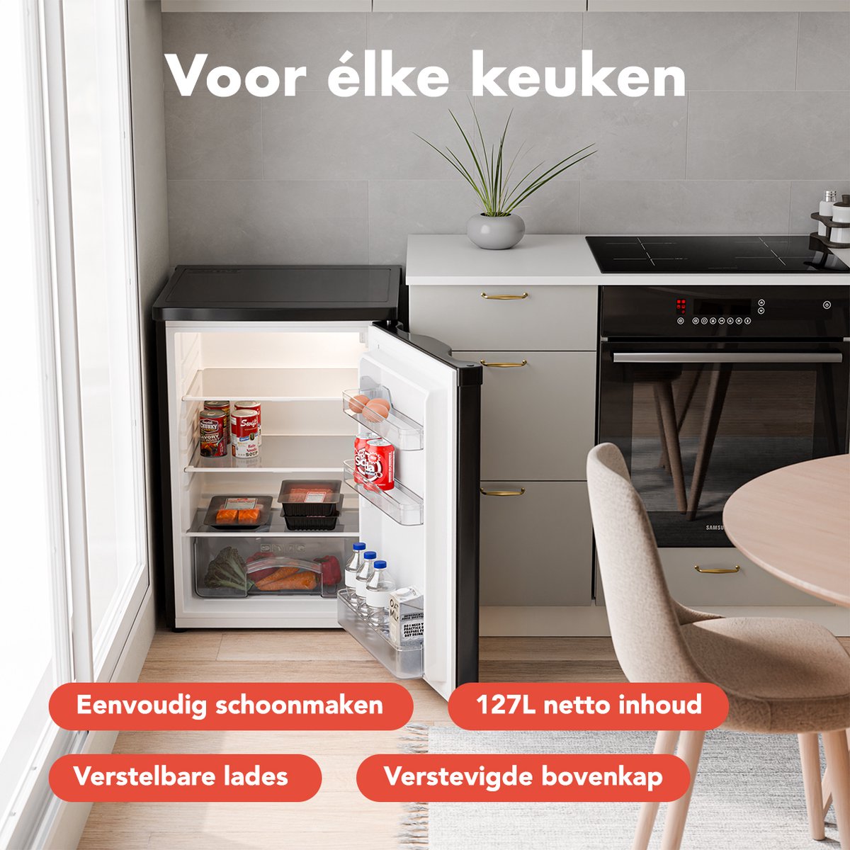 KitchenBrothers Koelkast - 127L - Tafelmodel - IJskast - Frigo - Vrijstaand - Zwart — afbeelding 4