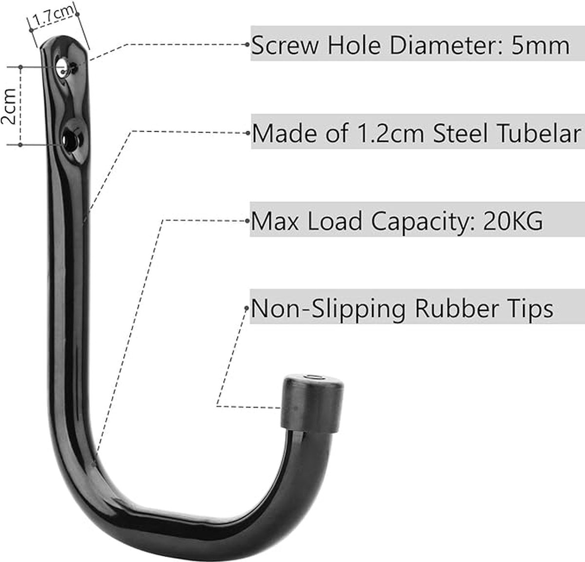12 stuks garagehaken, zware J-haken Max belasting 20 kg, wandmontage stalen utility-hanger hangende opbergorganizer hangers voor tuinslang, elektrisch gereedschap (14 cm x 10,6 cm)