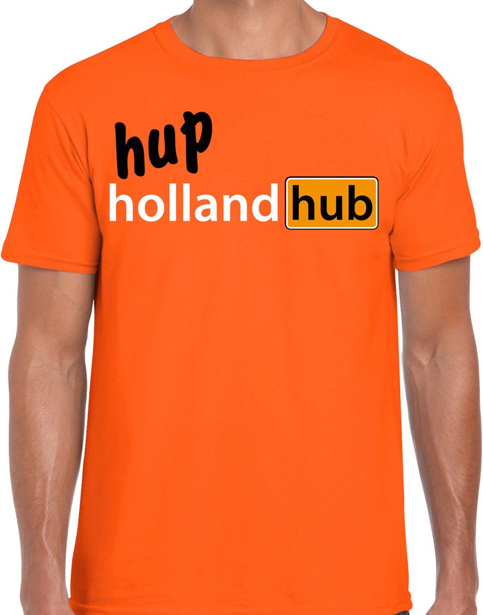 Bellatio Decorations Verkleed T-shirt voor heren - hup holland - oranje - EK/WK voetbal supporter L