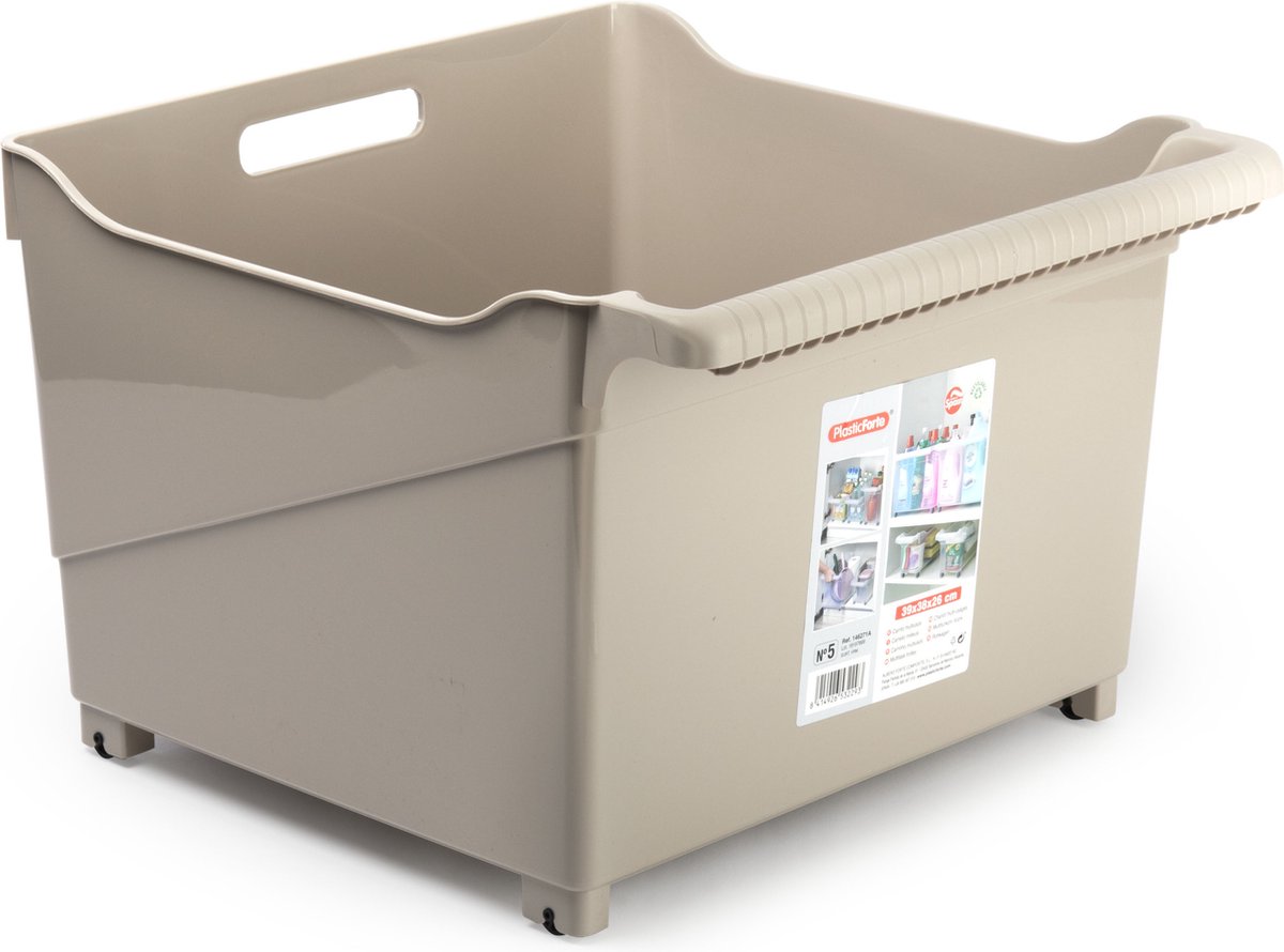 Plasticforte opberg Trolley Container - beige - op wieltjes - L39 x B38 x H26 cm - kunststof - Opberg trolley