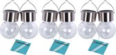 Set van 6 Zonne Tuinlampen voor Beach - Roestvrij Staal & Kristal - Zilver - 9x6cm - Ophangsysteem - Buitenverlichting Ideaal voor Tuinfeesten, Terras & Barbecues