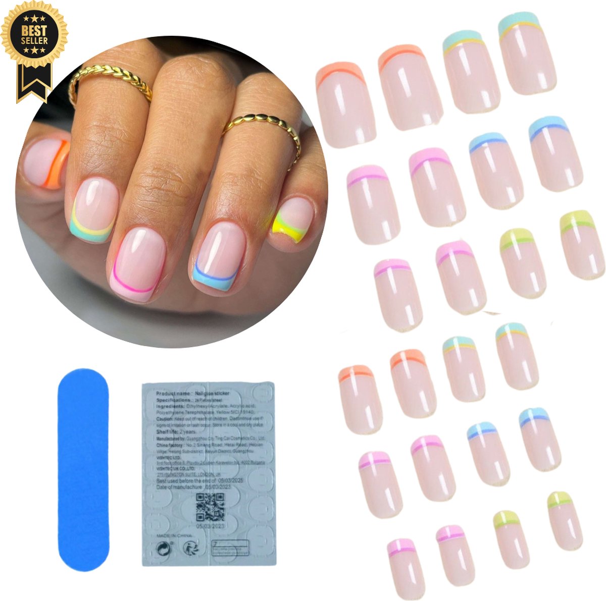 Goedkoopste GUAPÀ® Plaknagels | 24 stuks valse nagels | Press On Nails | Zelfklevende Plaknagels | Nepnagels | Kunstnagels | Compleet plaknagels starterspakket | Nagels Wraps | Nail Art | Zomer Nagels | 24 stuks plaknagels French Manicure Diverse Kleuren