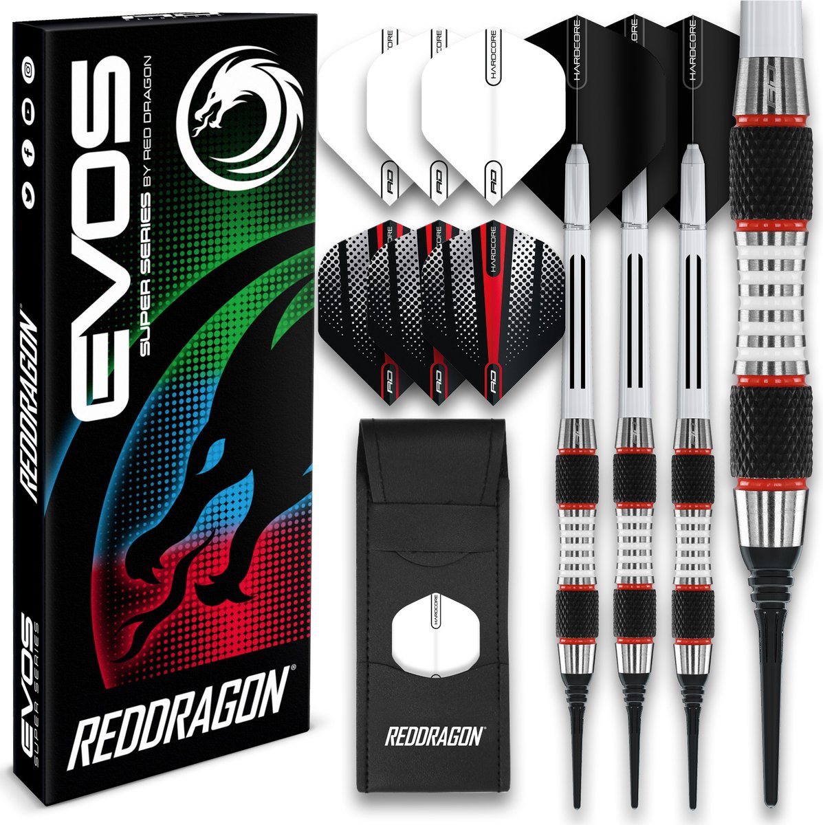 RED DRAGON - Evo: Softip Tungsten Steel Dartpijlen Professioneel - 18 gram vat, 20 gram totaal gewicht