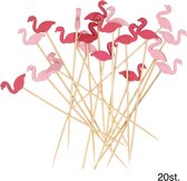 Cocktail prikkers Flamingo roze 20 stuks - ca.10cm -Thema feest tropisch - feestartikelen versiering