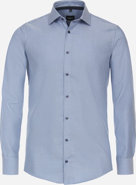 VENTI modern fit overhemd - mouwlengte 72 cm - dobby - blauw - Strijkvrij - Boordmaat: 40