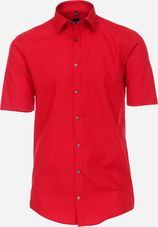 VENTI modern fit overhemd - korte mouw - popeline - rood - Strijkvriendelijk - Boordmaat: 44