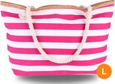 Pazzo Goods - Strandtas Ibiza met rits - L - Roze - Gestreept - Wit - Beachbag - schoudertas