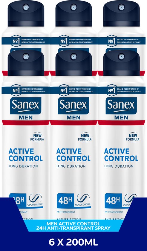 Sanex Men Active Control Deodorant Anti-Transpirant Spray 6 x 200ml - Voordeelverpakking