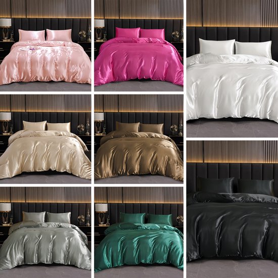 Livano Housse de Couette Satin - Housse de Couette Polaire - Peluche - Dekbed - Couverture - Coussins Inclus - Champagne 200x200cm