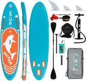 FunWater - Opblaasbaar Supboard - SUP board - 320*84*15 CM - Blauw - Dolfijn - Compleet Pakket - Accessoires - Staand - Verticaal - Inclusief pomp , reisrugzak, 3 Finnen, Stoeltje - Surfboard - Verstelbare aluminium peddel - Breed Formaat