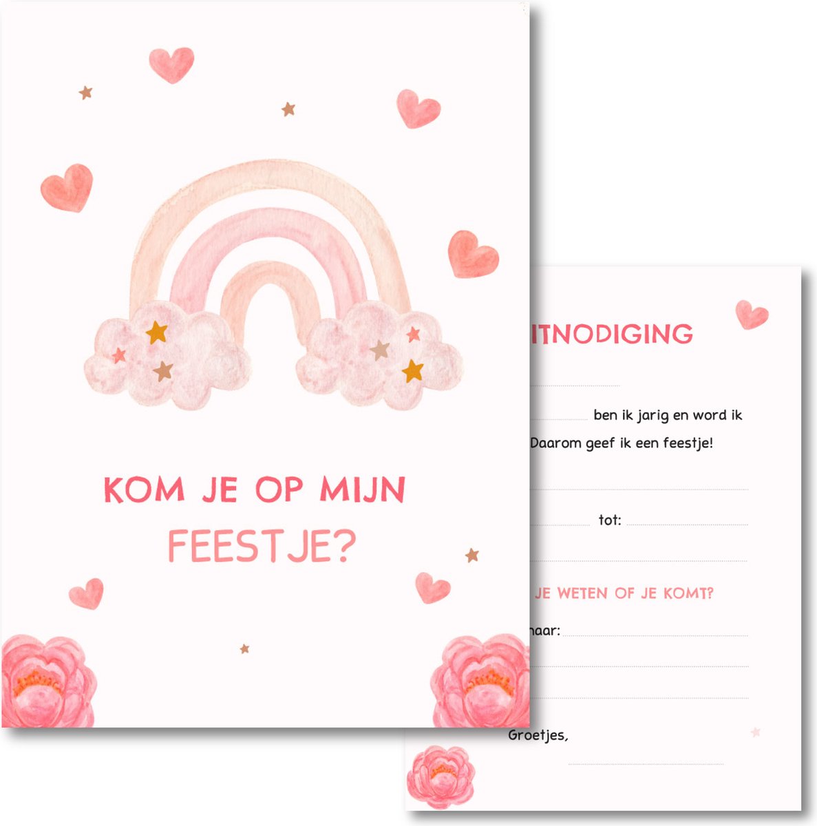 Koestert - uitnodiging kinderfeestje regenboog - 10 stuks - jongen of meisje - uitnodigingskaarten - uitnodiging verjaardag - uitnodiging kinderfeestje regenboog - uitnodiging regenboog