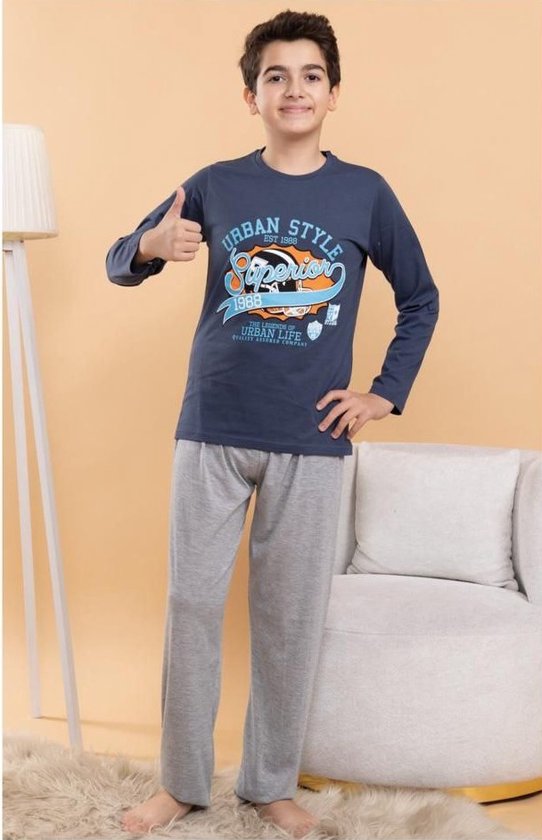Jongen Pyjama - Pyjamaset - Katoen - Blauw - Urban Style Superior - 8014 _ 13-14 jaar