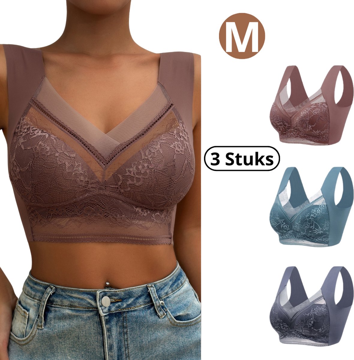 Livano BH Zonder Beugel - Zonder Bandjes - Push-up Bh's - Comfort Bh - Set van 3 - M