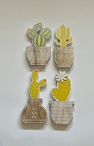 Cactus beeldjes van hout - huis decoratie - raam decoratie - woon decoratie - setje van 4