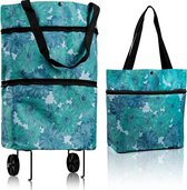 Bol.com Opvouwbare trolleytassen boodschappentas met wieltjes 2-in-1 opvouwbare winkelwagen multifunctionele boodschappentas voo... aanbieding