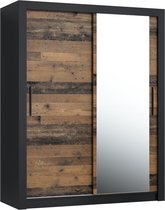 Pro-meubels - Kledingkast Miami - 160cm - ZWART MAT - OLD WOOD - Met spiegel - Garderobekast - Slaapkamer - Schuifdeur
