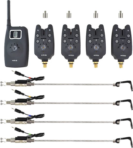 Brivia Set professionnel d'alarme de touche et d'échangiste Pêche à la carpe - Outils de pêche de nuit - Alarme de touche - La pêche - Alarme de touche - Alarme de poisson - Comprend un étui et un Set de 4 + 4 échangistes lumineux