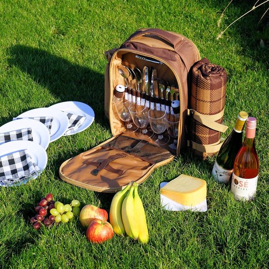 Sac à Dos Pique-Nique 4 Personnes - Complet Avec Couverture, Vaisselle Et Couverts