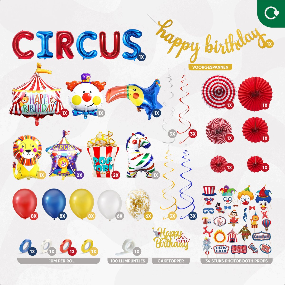 Fissaly® 104 Stuks Circus Feest Versiering – Kinderfeestje Decoratie – Clown - Themafeest Verjaardag Ballonnen - Feestje — afbeelding 2