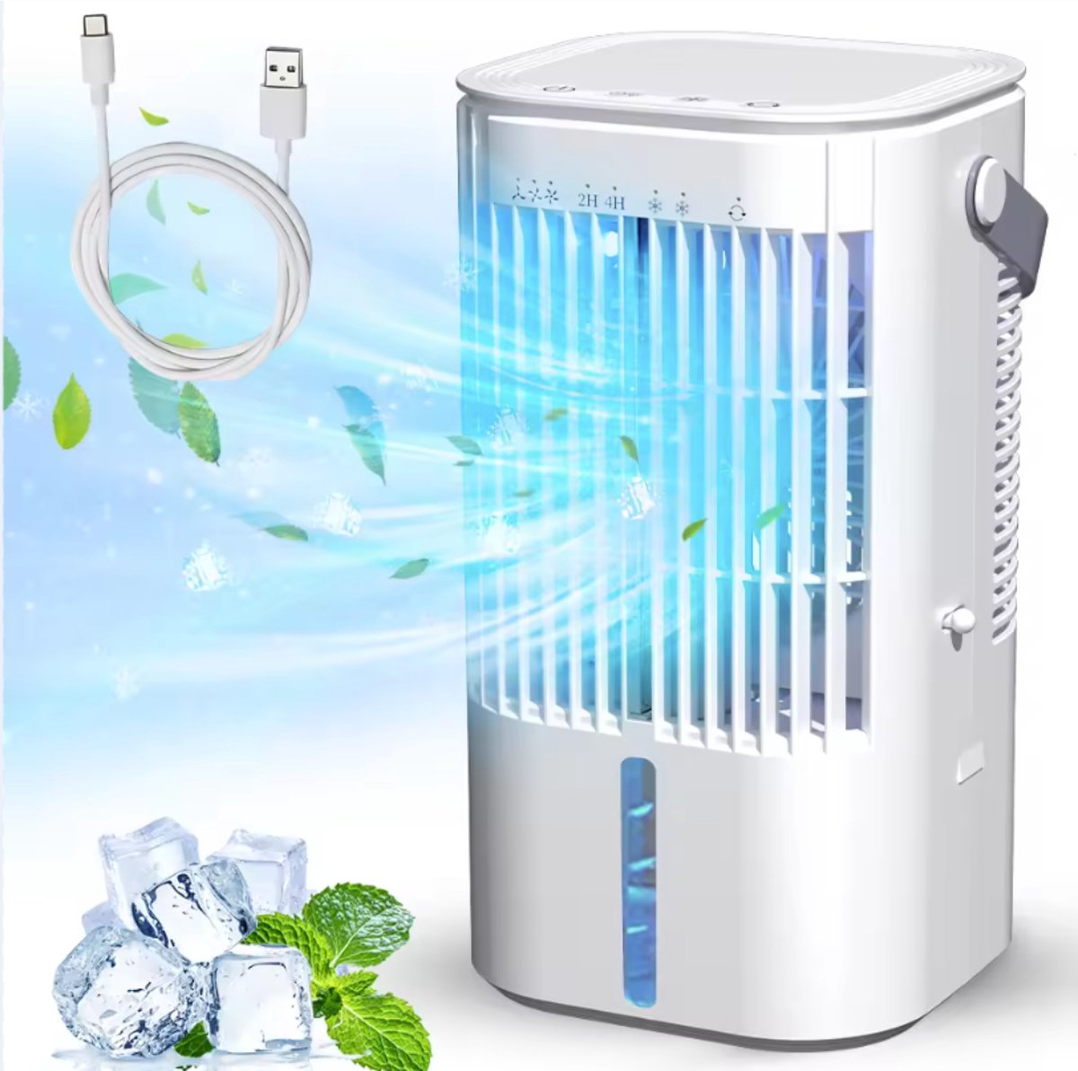 Cocho Mini Aircooler Met Water 900ML LED Draagbare Airconditioning Luchtkoeler 4-in-1 Luchtkoeler 120° Oscillatie 3 Snelheden Mini Airconditioning Slaapkamer Kantoor