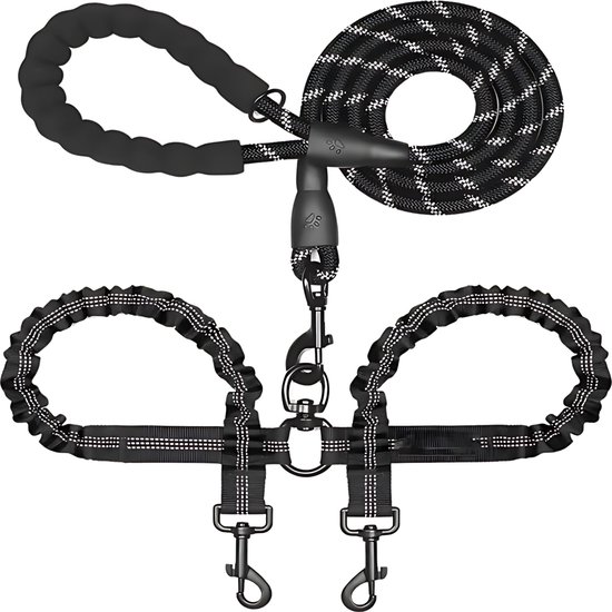 KCMultisupplies Laisse double pour chien Zwart