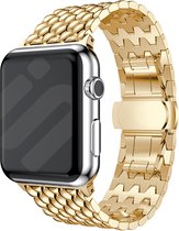 Strap-it Draken stalen band - Geschikt voor Apple Watch bandje - Series 1/2/3/4/5/6/7/8/9/SE - Goud - Metalen schakel band met draken patroon - RVS iWatch bandje voor maat: 38 mm 40 mm 41 mm