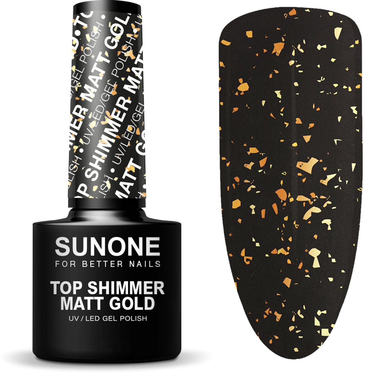 SUNONE UV/LED Top Shimmer Matt Gold 5ml. - Transparant, Goud - Mat - Top en/of basecoat - Gel nagellak