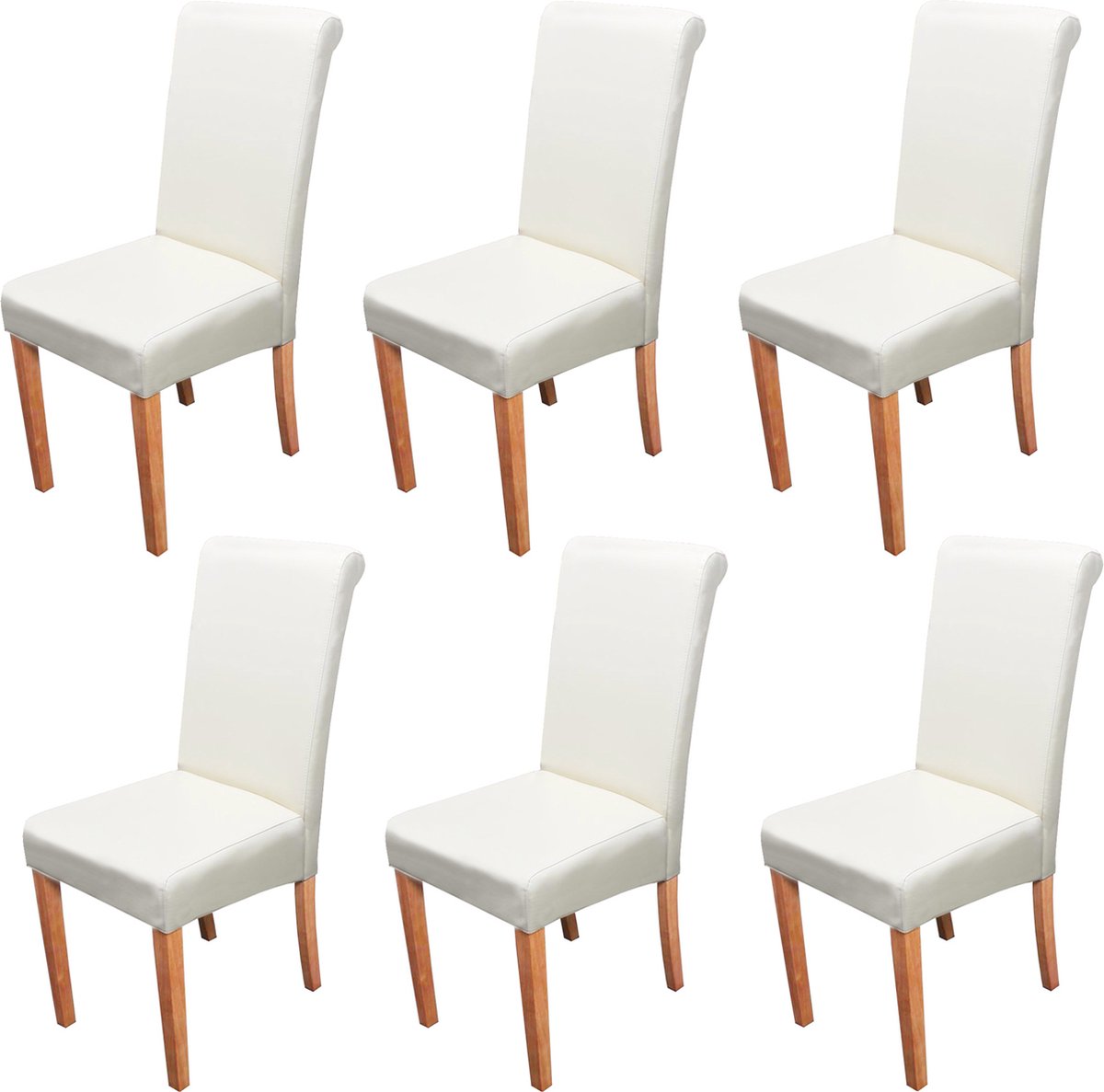 Cosmo Casa Set van 6 eetkamerstoelen keukenstoel Novara II- leer - crème- lichte poten Beige
