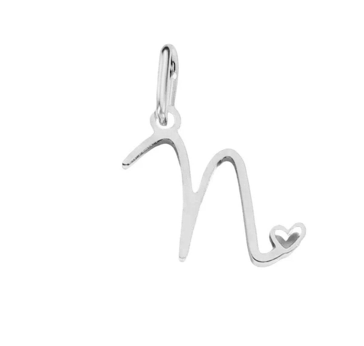 Ketting en hanger - letter - N - zilver kleur - charm- stainless steel - verkleurt niet - hypo allergeen - perfect cadeau - liefde - hartje