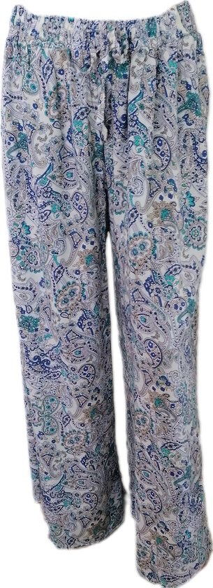 Femme - Pantalons d'été - Pantalons - Pantalons de Yoga - Pantalons de plage - Femme - Jambe large - Comfort - Bande élastique - Couleur Beige/Vert/ Blauw - Taille 48-50