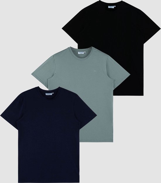 Vercate - 3-Pack T-Shirts - Korte Mouw - Zwart, Groen, Navy - Regular Fit - Excellent Knitted Katoen - Maat M