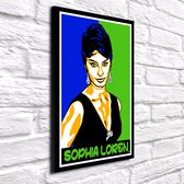 Pop Art Sophia Loren - Poster Print - gekaderd - 104 x 74 x 2 cm - Wanddecoratie