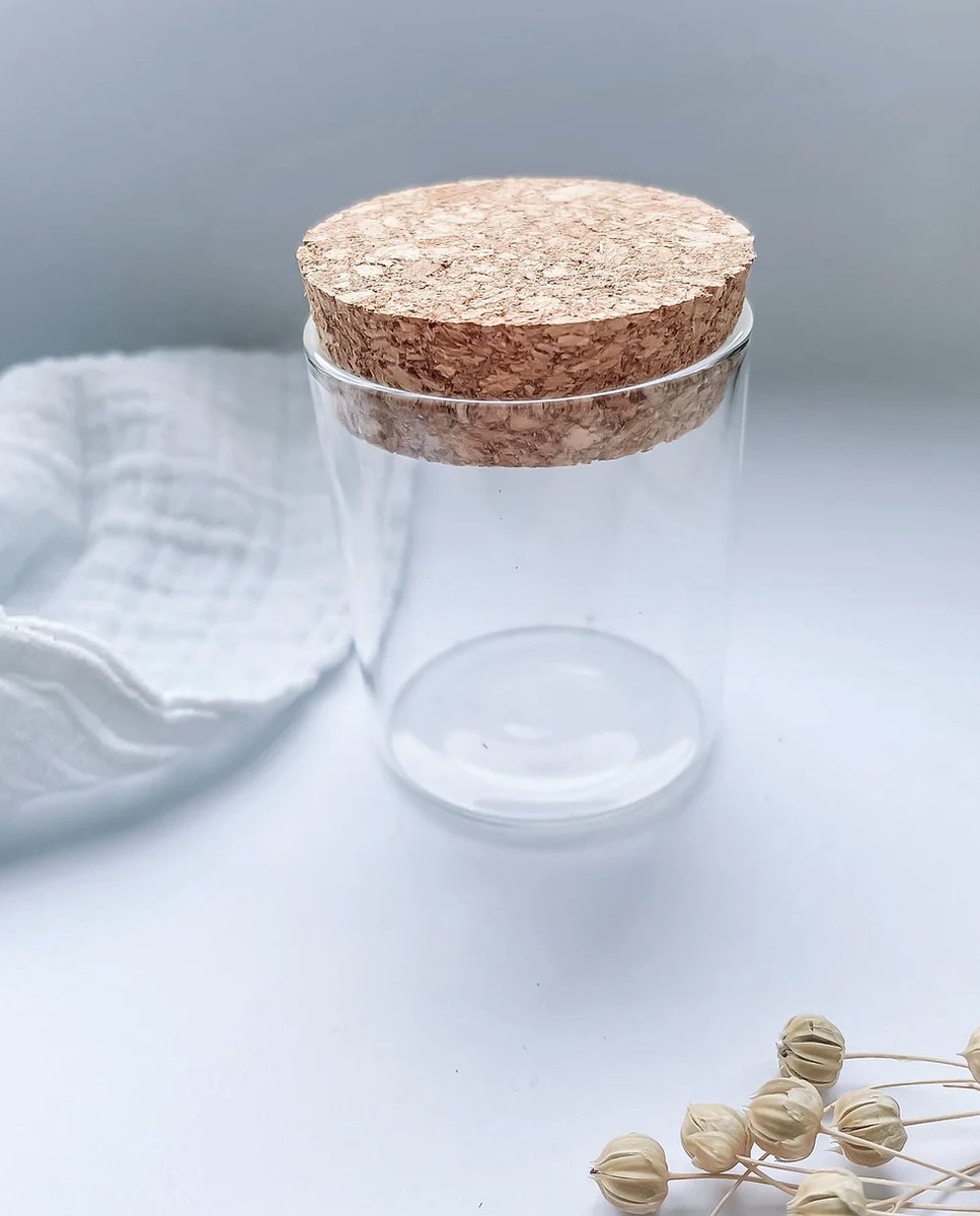 Glazen potje - Kurk deksel - Transparant Glas - 6cm x 5cm - 10stuks