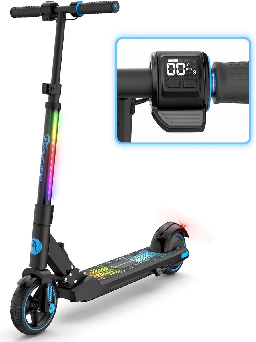 EVERCROSS EV06C Elektrische step kinderen - Verlichting - 15 km/u - max 60 kg- blauw Zwart