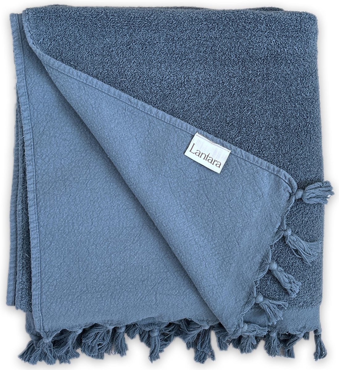 Lantara Hamamdoek met Badstof - Denim blauw - 90x190cm