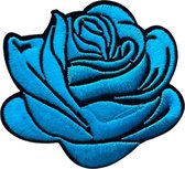Roos Rozen Bloem Bloemen Strijk Embleem Patch Blauw 7.5 cm / 6.8 cm / Blauw