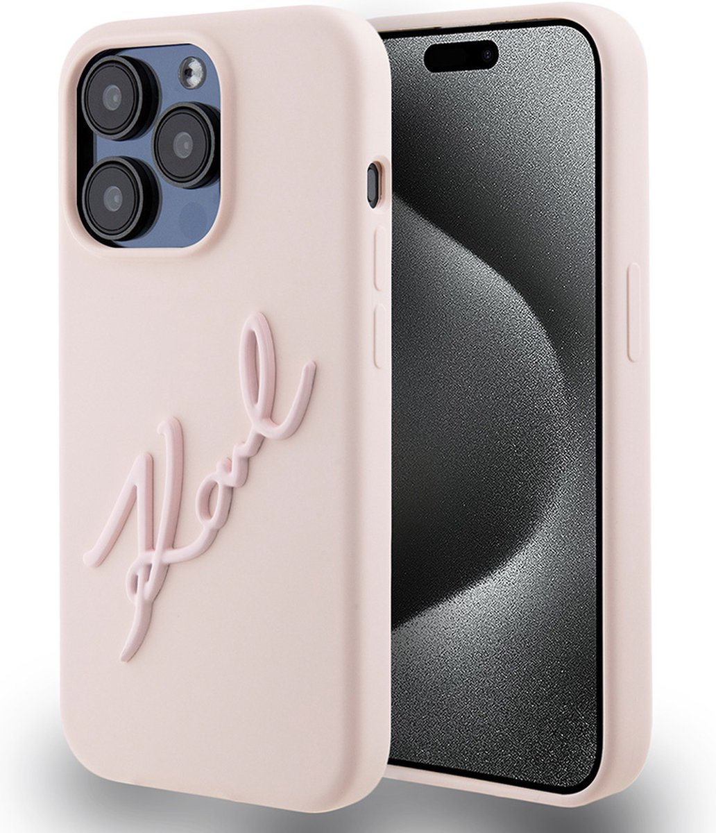 Karl Lagerfeld Backcase hoesje geschikt voor iPhone 15 Pro - Effen Roze - Kunstleer
