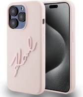 Coque arrière iPhone 15 Pro - Karl Lagerfeld - Rose uni - Simili cuir