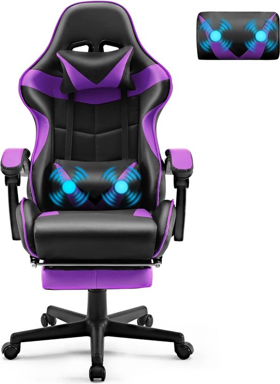 Soontrans Gamingstoel met massagefunctie, gamingstoel met voetensteun