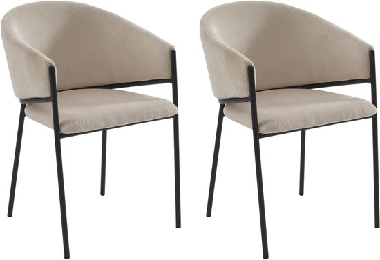 PASCAL MORABITO Set van 2 stoelen met armleuningen van ribfluweel en zwart metaal - Crèmewit - ORDIDA - van Pascal Morabito L 53 cm x H 80 cm x D 61 cm