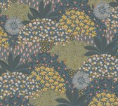Papier Fleurs Profhome 387404-GU papier peint intissé vinyle dur gaufré à chaud légèrement texturé avec motif floral turquoise mat jaune pétrole rose 5,33 m2