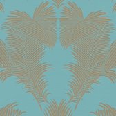Natuur behang Profhome 379594-GU vliesbehang gestructureerd met grafisch patroon glanzend turkoois goud blauw 5,33 m2
