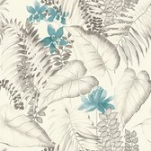 Bloemen behang Profhome 372792-GU vliesbehang glad met bloemen patroon mat blauw grijs zwart 5,33 m2