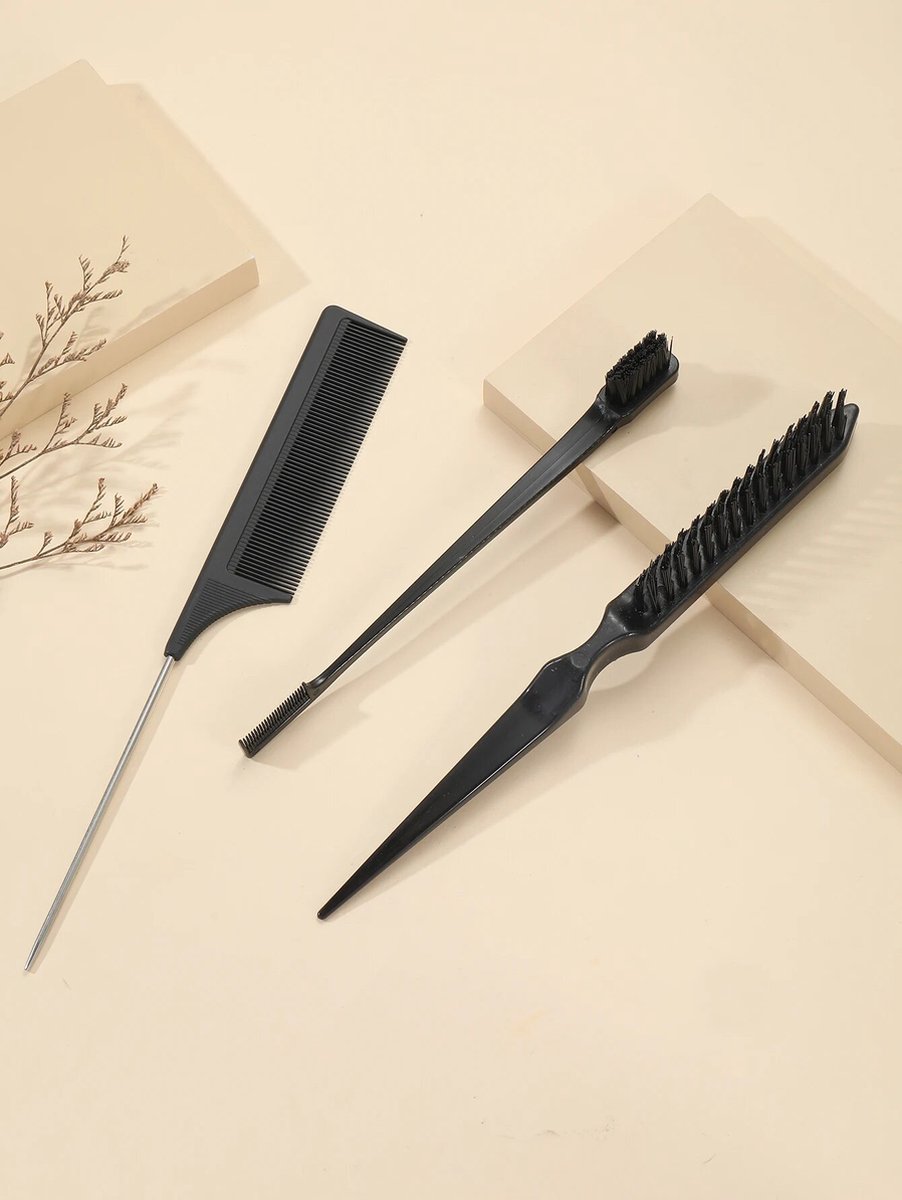 FA-VE Slick Back Hair Brush - Slickback Hairbrush Set van 3 - Haarborstel - Toupeerkam - Toupeerborstel - Hairbrush - Slick Back Brush - Slick Back Bun Brush - Zwart
