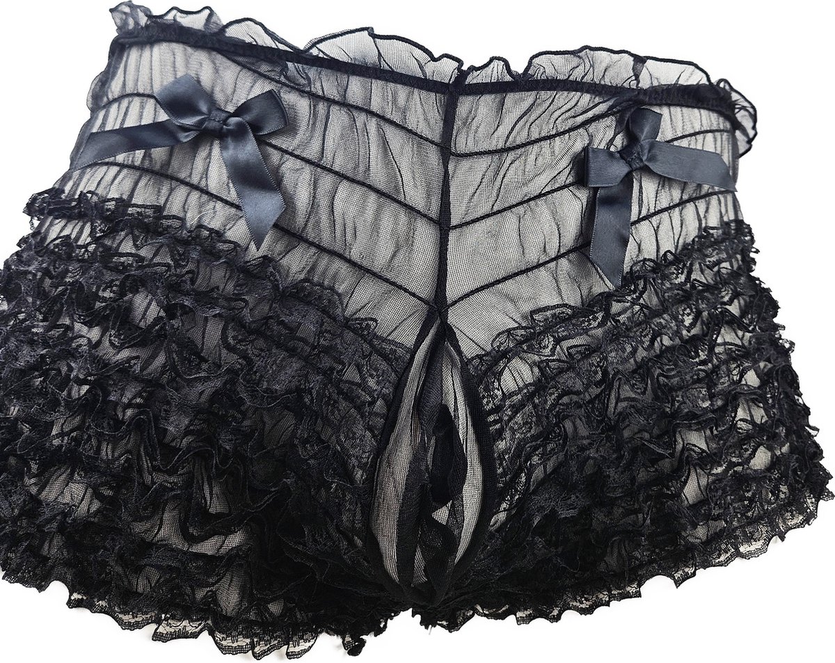 Goedkoopste BamBella ® - Boxer short - Onesize - Sexy Erotische - Zwart Dun kant panty gaas stof Ondergoed