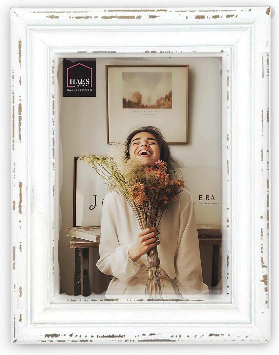 HAES DECO - Houten fotolijst Narbonne vintage wit voor foto 15x20 - SY968WHS