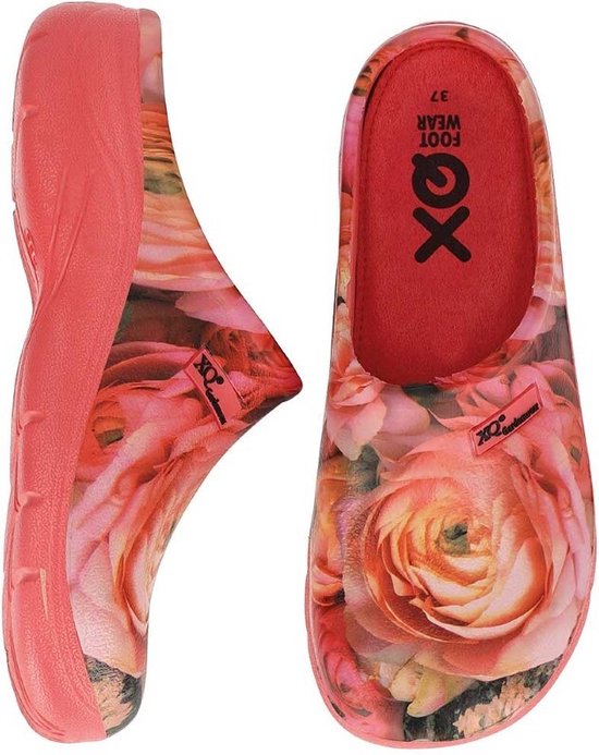 XQ dames tuinklompen - tuinklomp dames - rood / roze bloem - maat 38